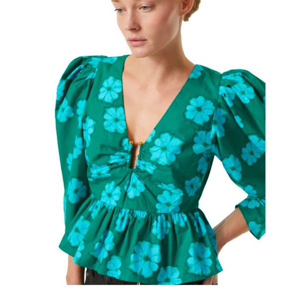 NEW RHODE ALMA PEPLUM TOP IN FOREST BOMBAY BLOOM SIZE 6 - Picture 1 of 8